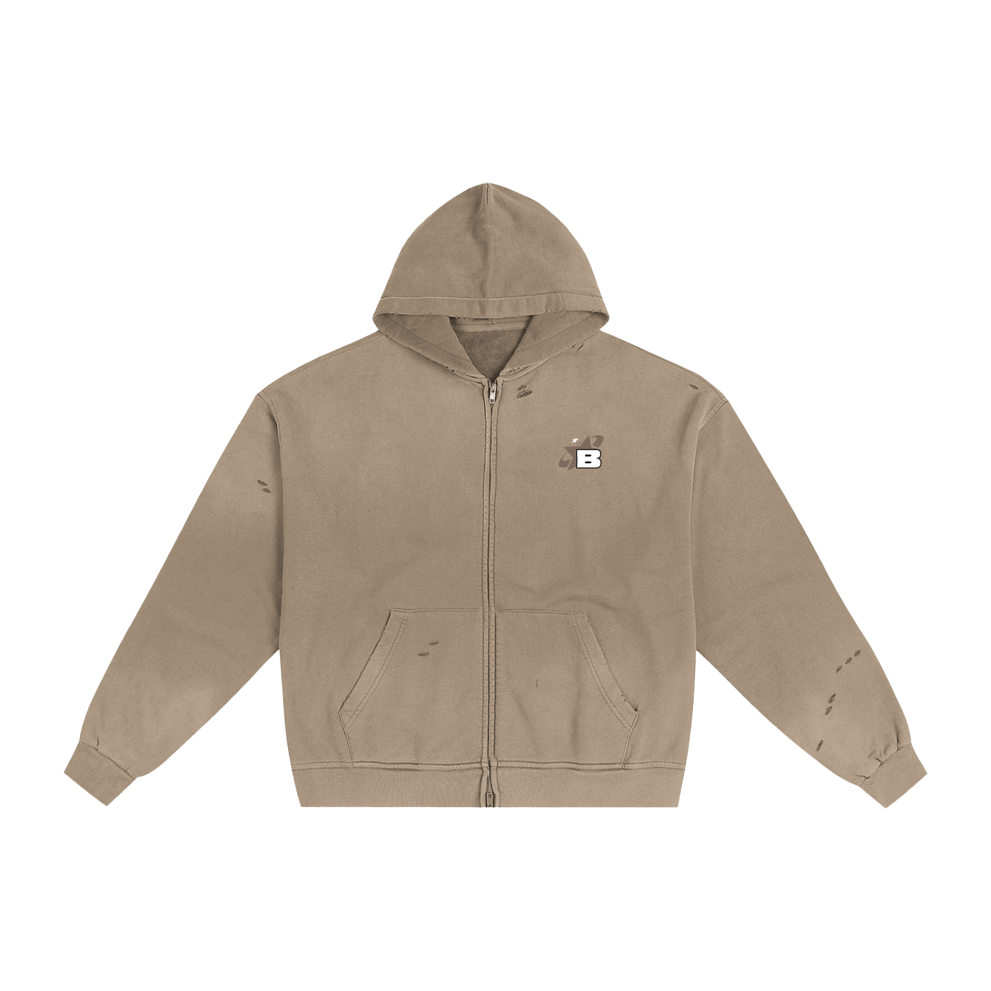 Hand-Frayed Zip Hoodie (ZH001)