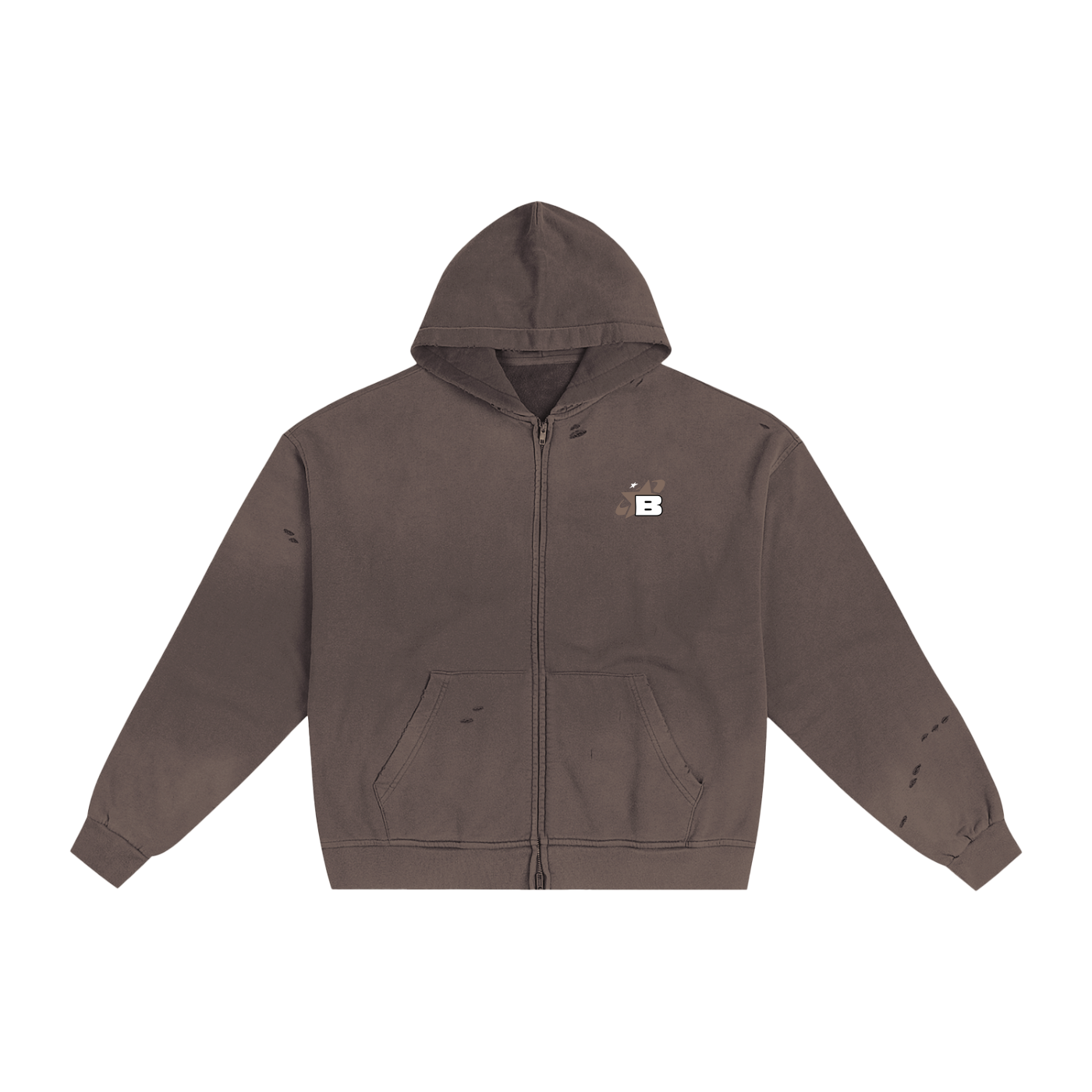 Hand-Frayed Zip Hoodie (ZH001)