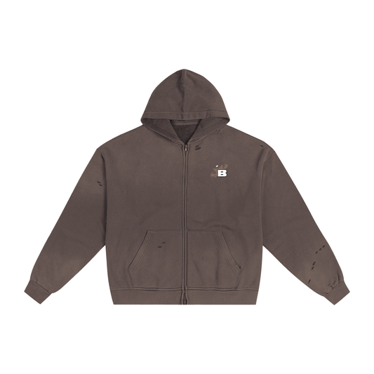 Hand-Frayed Zip Hoodie (ZH001)